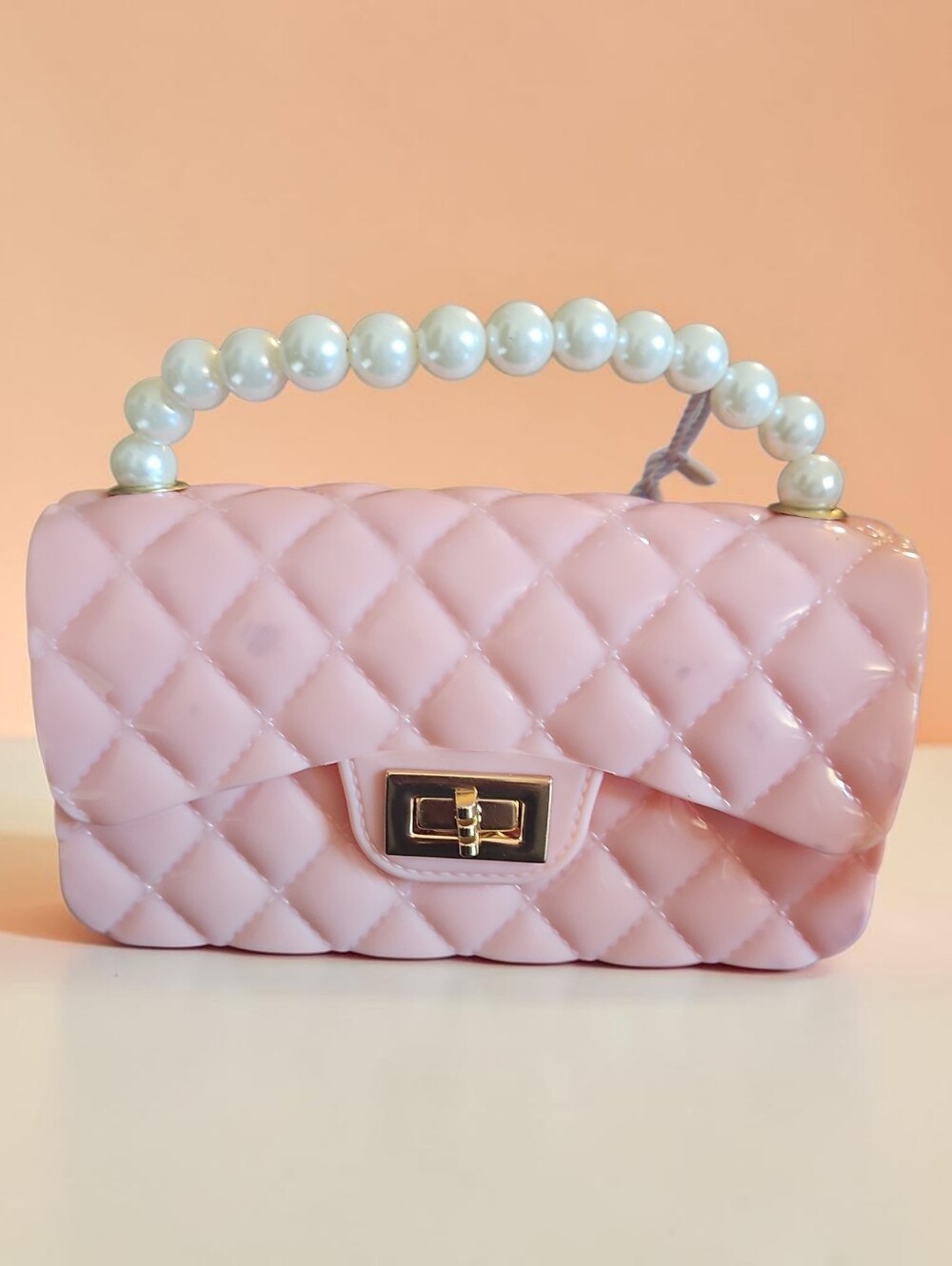 Calin Nwt Chic Quilted Pcv Pearl-Handle Mini Shoulder Bag - Pink